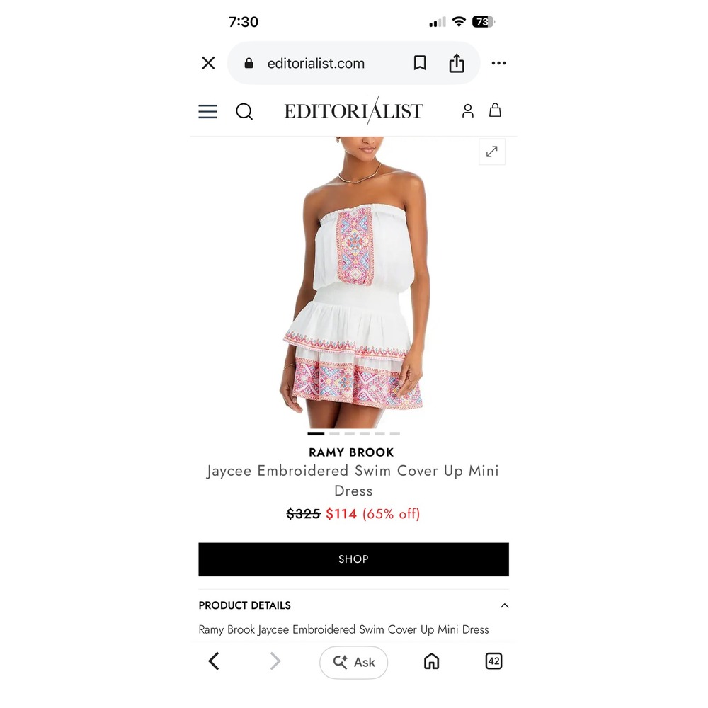 Ramy Brook Jaycee Embroidered Strapless Mini Dress White Cotton Large NWT - Picture 8 of 8